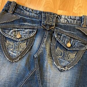 Embroidered Denim miniskirt with wing Design